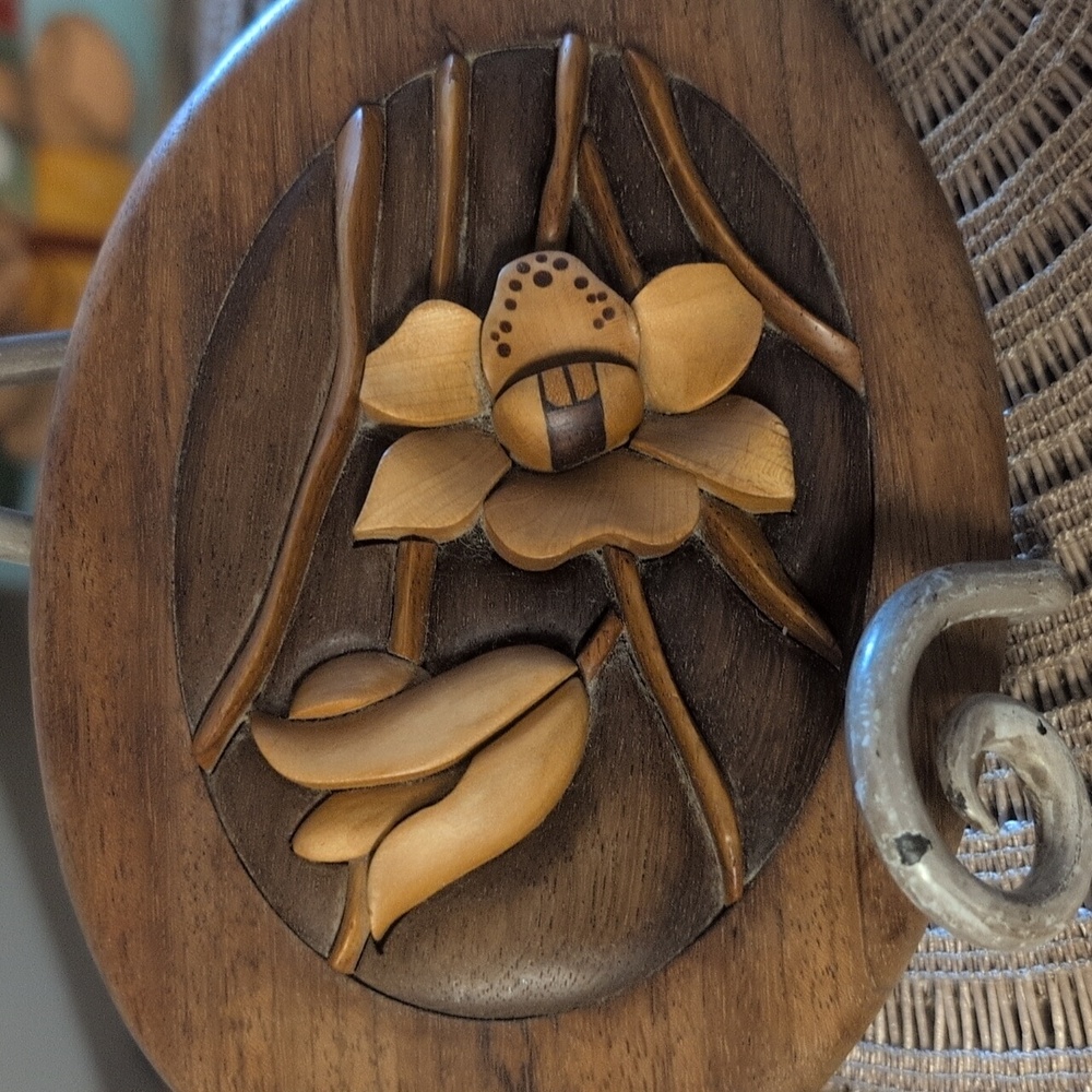 Lovely Mixed Exotic Wood Floral Decorated Hand Mirror